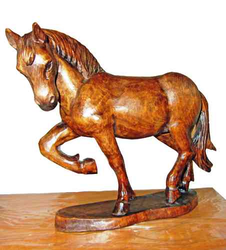 Pferd handgeschnitzt, dkl. gebeizt, 29x24 cm