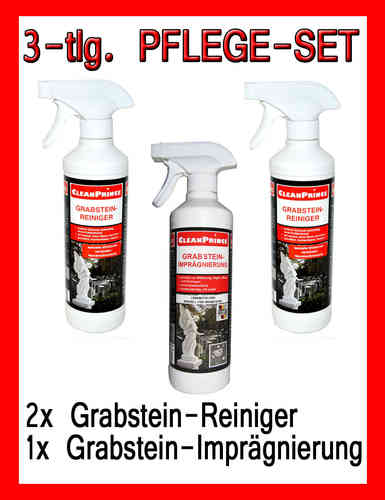 Grabstein-Pflegeset 2 x Grabsteinreiniger, 1 x Grabsteinimprägnierung à 500 ml