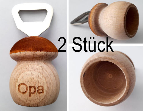 Opa`s 2 Stück Set Pils-Pilz Flaschenöffner OPA | Insektenschutz - handgedrechselt