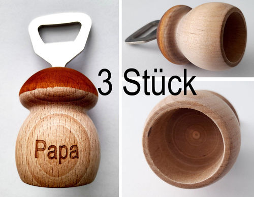 Papa`s 3 Stück Set Pils-Pilz Flaschenöffner PAPA | Insektenschutz - handgedrechselt