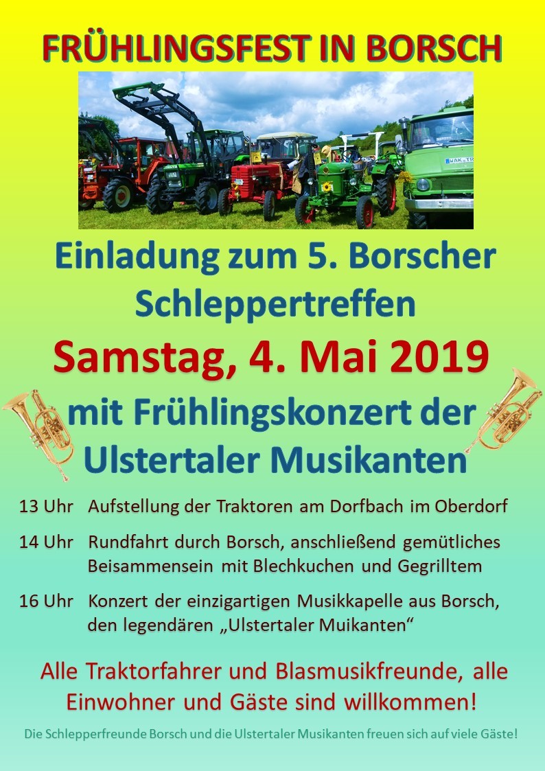 Einladung zum Fruehlingsfest in Borsch / Schleppertreffen 2019